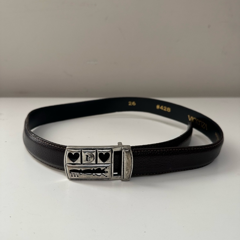 Vicenza Calf skin Brown Leather Belt with Silver Buckle Women’s Size 26